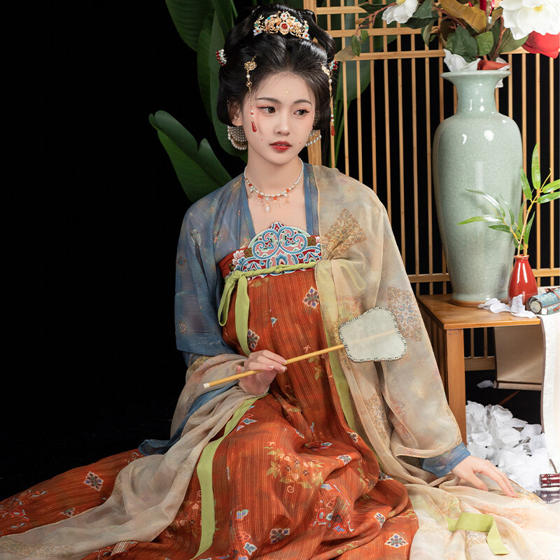 Falda Trapezoidal de estilo chino de la dinastía Tang, conjunto de verano con bordado de princesa Vintage, longitud del pecho Hanfu, restauración Original