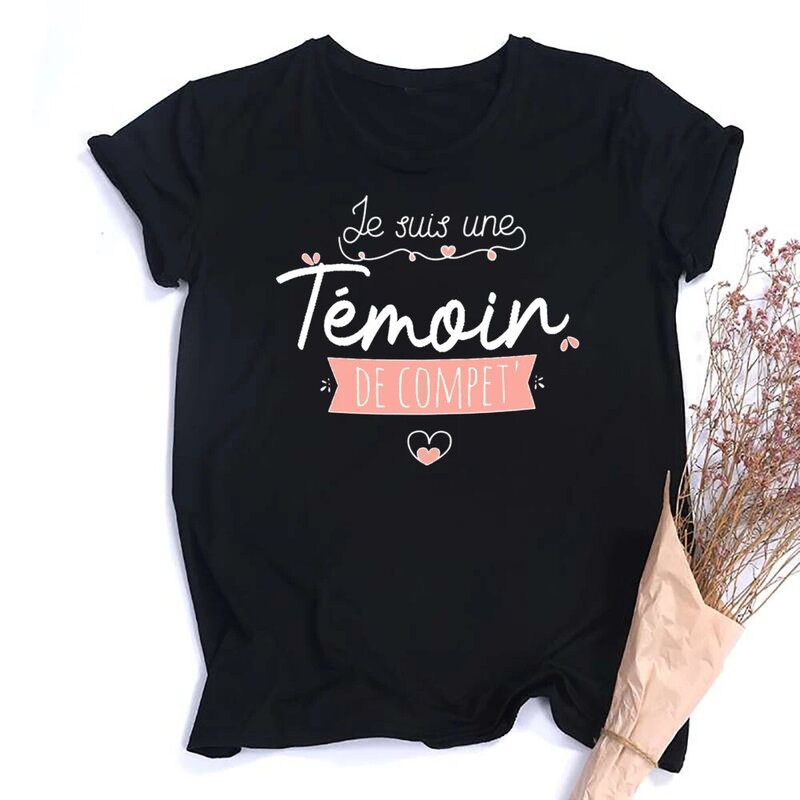 Temoin French Print T-Shirt Bachelorette Party Witness T Shirt Wedding Shower Tshirt Bridesmaid Group Top Wedding Outfit Clothes