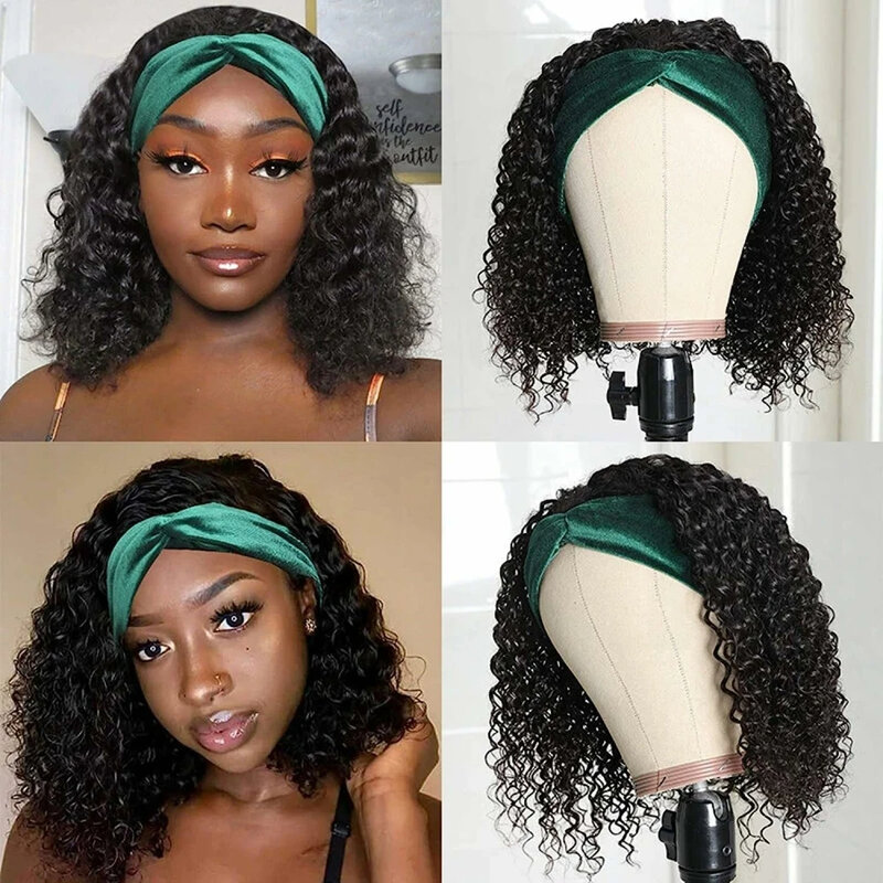 Headband Wig Deep Wave 12 Inch Human Hair Headband Wig Curly hair Glueless Human Hair Wigs Machine Made No Lace deep Curly