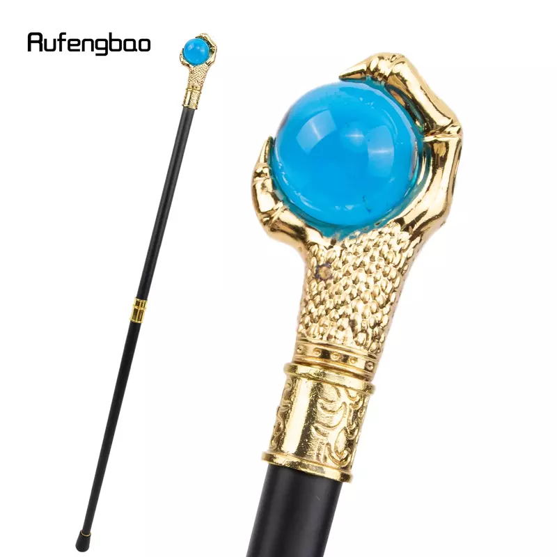 Dragon Claw Grasp Luz Azul Bola de Vidro Golden Walking Cane, Bastão Decorativo de Moda, Cosplay Cane Knob Crochet, 93cm