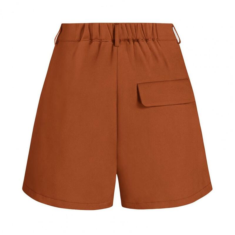 Pure Color Shorts Elegant Women's High Waist A-line Shorts with Pockets for Office Wear Stylish Button Closure for Summer