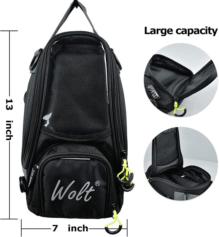 WOLT Powersports borsa da serbatoio per moto con copertura antipioggia impermeabile forte magnetica, tasca trasparente per borsa da moto per cellulare