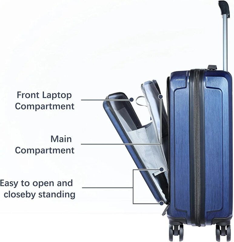 Luggage Set 2 Piece 20/24 Front Laptop Pocket & Expandable ABS+PC Lightweight Hardshell Spinner Wheels TSA Lock YKK Zipper Blue