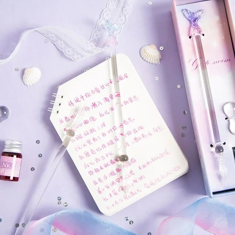 Mermaid Gradually Discoloration Glass Pen Crystal Dipped In Fountain Pen Student Use Ink Star Stationery Fountain Pens