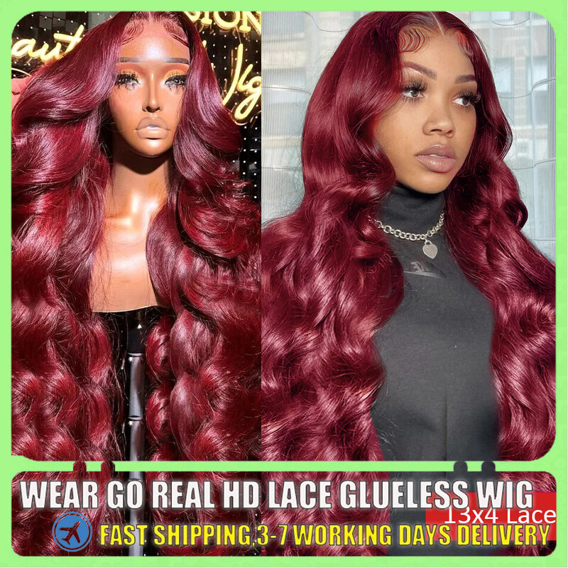 30 40 Inch Burgundy Red HD Lace Front Human Hair Wigs 99J Brown Body Wave Wig Glueless 13x4 HD Full Lace Frontal Wigs Human Hair