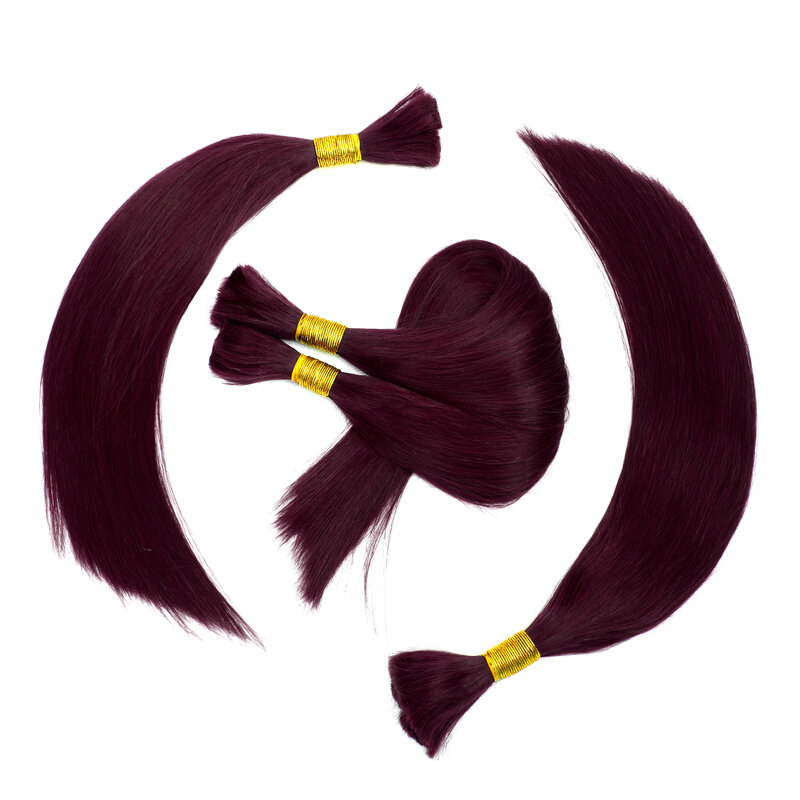 Extensiones de cabello humano indio Remy para trenzar, cabello liso a granel, sin trenza, Color Natural, 16 "-28"