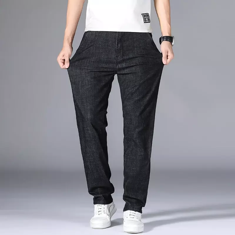 2024 Men Fashion Business Classic Style Jean Straight Elastic Cotton Jeans Denim Pants Office Formal Trouser