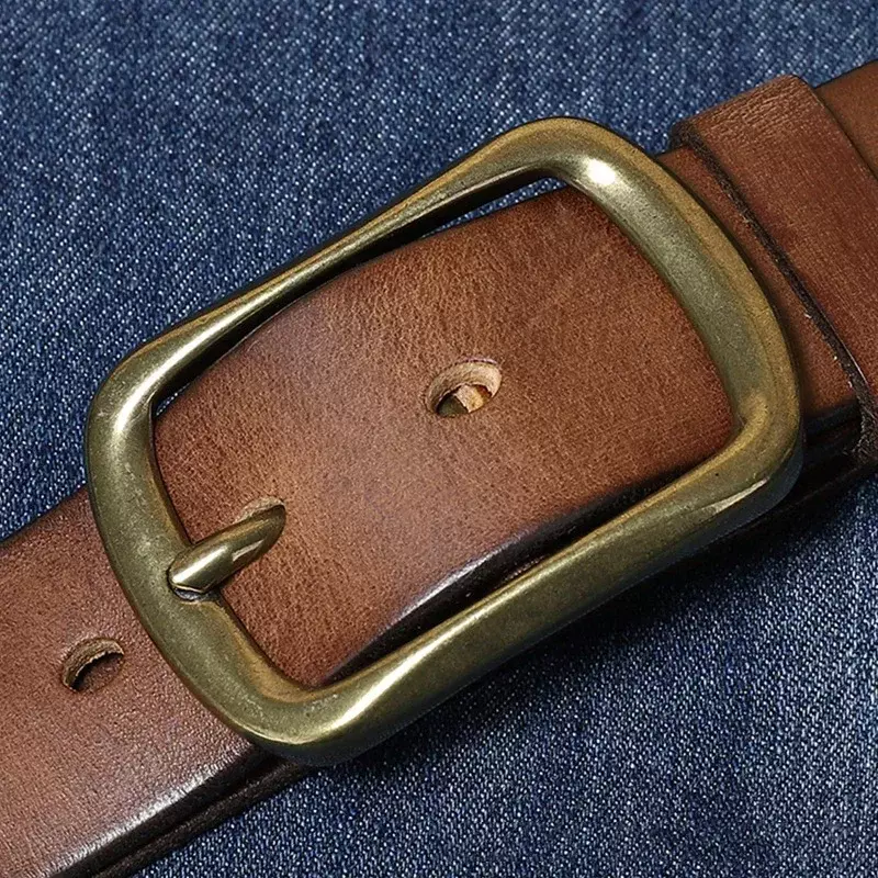 Cinturón de cuero genuino de vaca para hombre, Correa con hebilla de cobre, marca de lujo, para negocios, 3,8 CM