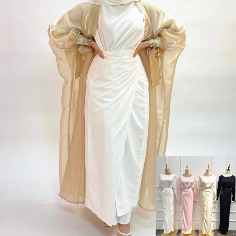 Hoge Kwaliteit Zachte Taille Jurk Europa En De Verenigde Staten Dubai Satijn Lange Jurk Abaya