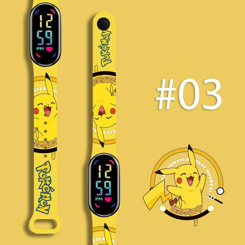 นาฬิกาอนิเมะโปเกมอนสำหรับเด็กน่ารักดิจิตอลการ์ตูนปิกาจูสายรัดข้อมือนาฬิกากันน้ำ LED อิเล็กทรอนิกส์ของขวัญวันเกิดสำหรับเด็ก
