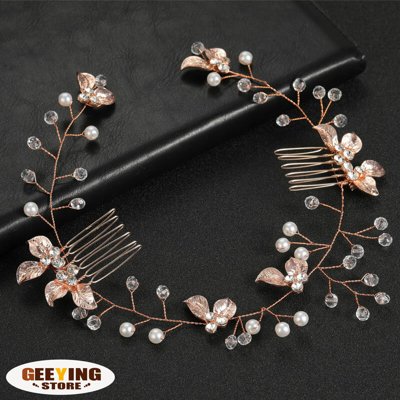 Handgemachte Perle Blatt Kamm Stirnband Haarschmuck für Frauen Tiara Stirnband Hochzeit Accessoires Stirnband