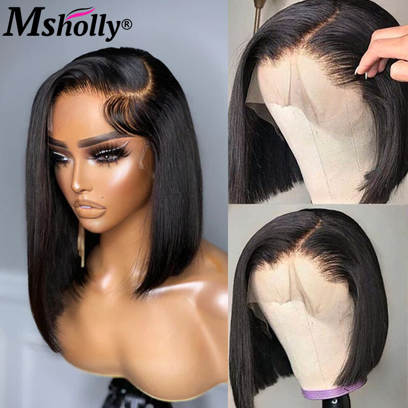 Короткие прямые человеческие волосы, парики для чернокожих женщин 13x4 HD, прозрачные кружевные передние парики, предварительно выщипанные Детские бразильские парики без повреждений