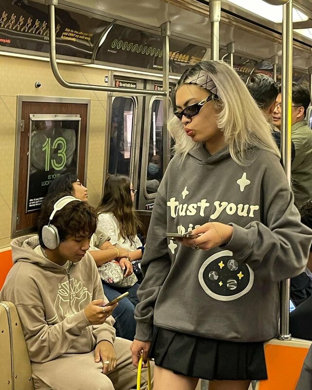 Letter Planet Print Hoodies Women Top Quality Cotton liner High Street Couple Y2k Harajuku Gothic Loose Sweatshirt Goth Clothes