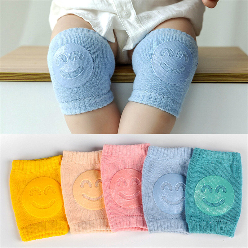 Lovely Smile Face Kneepad para bebês, joelheira macia, almofadas de bebê, meias de cotovelo, esteira de joelho infantil, proteção antiderrapante contra rastreamento, 1 par