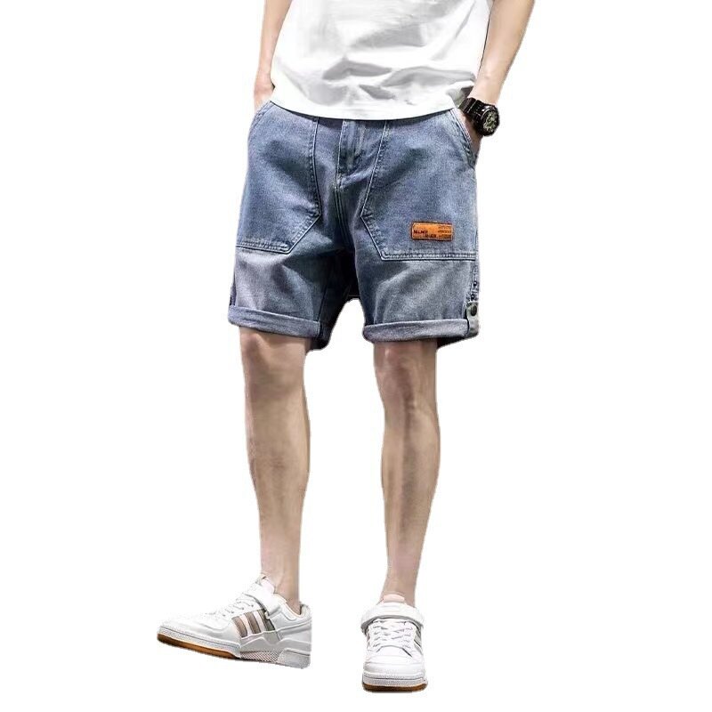 New Fashion Denim Shorts Men's Loose Quarter Pants Casual Oversized Elastic Waist Korean Outerwear Shorts