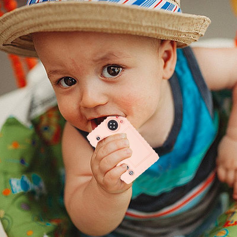 Soft Silicone dentição brinquedos para criança, forma da câmera, dentição brinquedos definidos para meninos e meninas, idade 3 meses