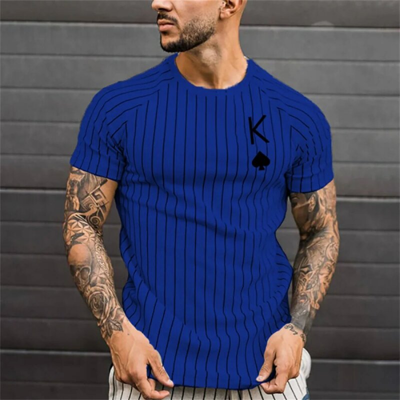 T-Shirt da uomo t-Shirt oversize estiva moda tinta unita a righe picche stampa camicia modello di carta Casual Street Short maschile top