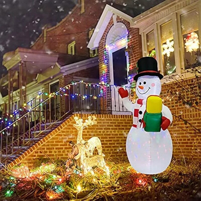 5FT/1.5M Christmas Inflatable Snowman with Color Rotating LED Lights Outdoor Ornament Xmas Gift Party New Year Indoor Decoration
