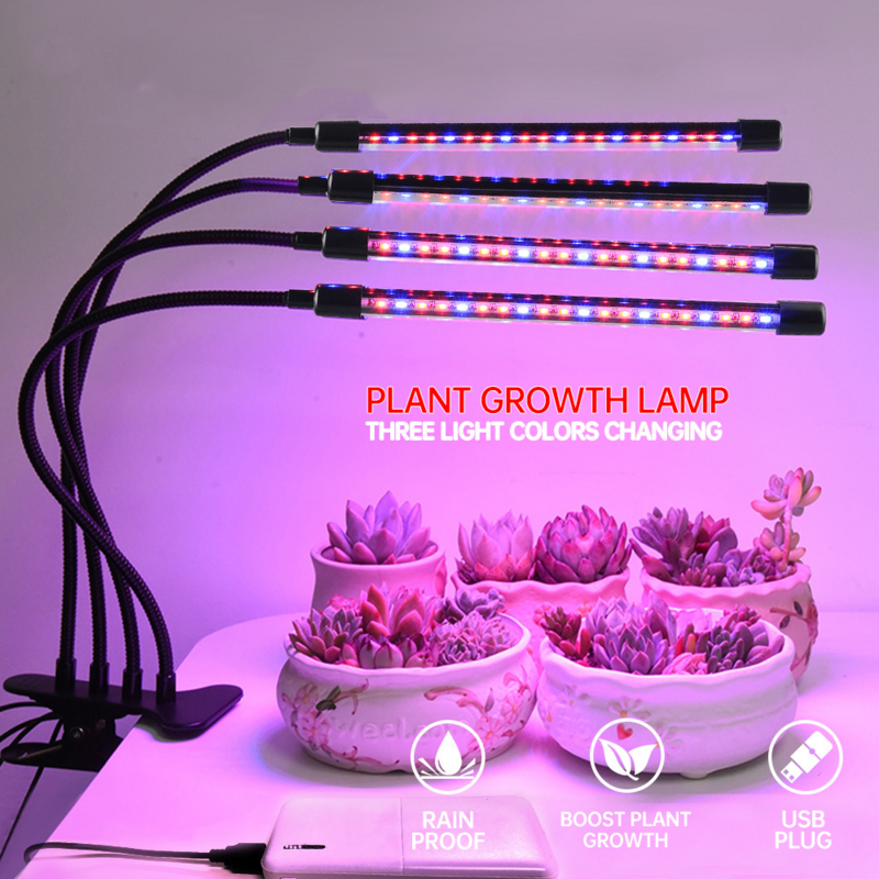 Interior Full Spectrum LED crescimento vegetal luz, quatro suplementos vegetais verdes, flor carnuda, USB