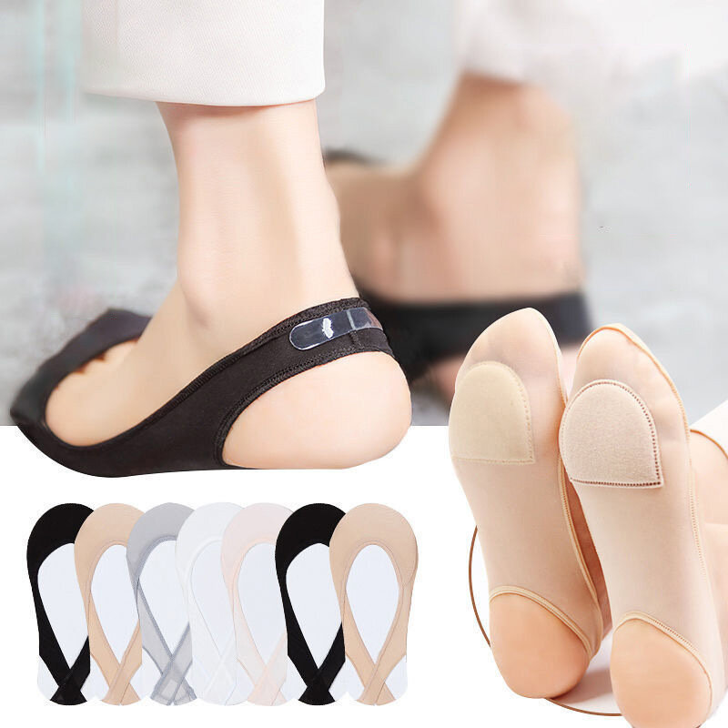 Ultrathin Invisible Shallow Mouth Nonslip Silk Socks for High Heels Shoes Ice Silk Thin Half-Palm Suspender Sock Slippers