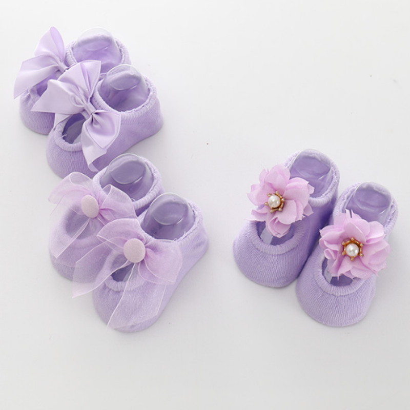 Calcetines de encaje para bebé y niña, medias con lazo de flores, lote de 3 pares