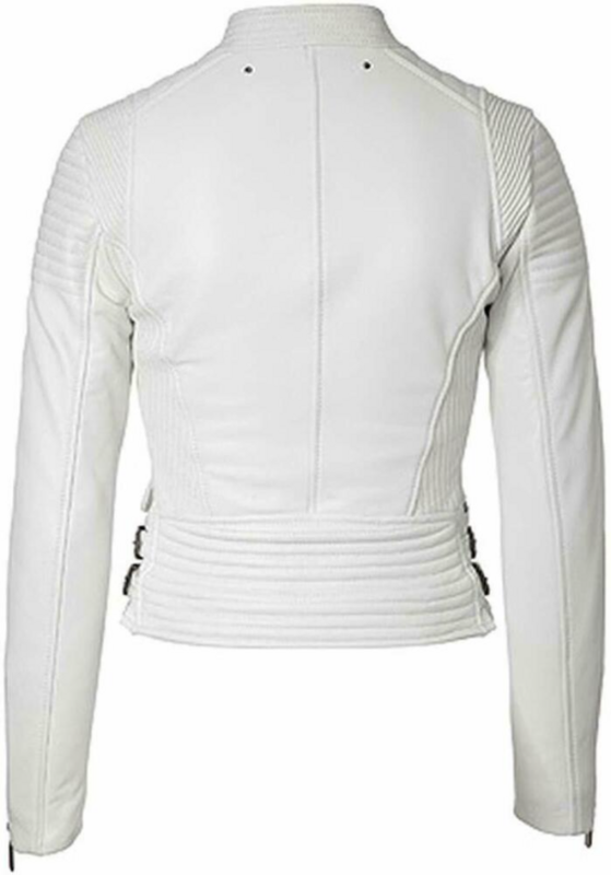 Jaqueta de couro para mulher branco motociclista motocicleta genuína pele de cordeiro roupa de couro