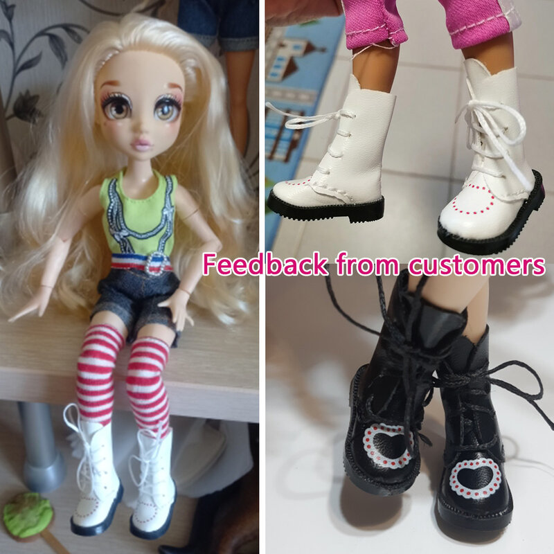 1 Pasang Sepatu Bot Kulit PU Mini Sepatu Perban Hati untuk 1/6 Aksesori Mainan Boneka Buatan Tangan Sepatu Boneka Lucu Mainan Anak Hadiah Ulang Tahun