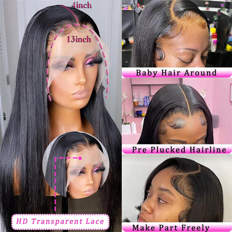 Perucas de cabelo humano frente renda para mulheres, HD transparente, loira, reta, brasileira, frontal, pré-arrancada, 13x4