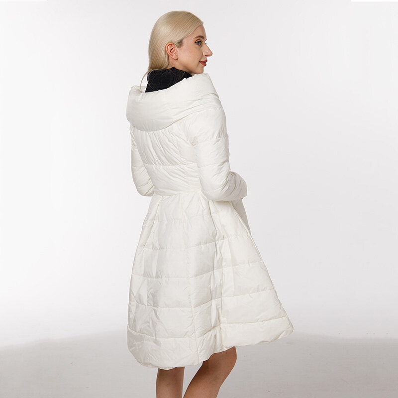 5XL Musim Empuk Long Jaket Bebek Putih Bawah Wanita Mantel Ultra Ringan Slim Solid Jaket Portable Parka