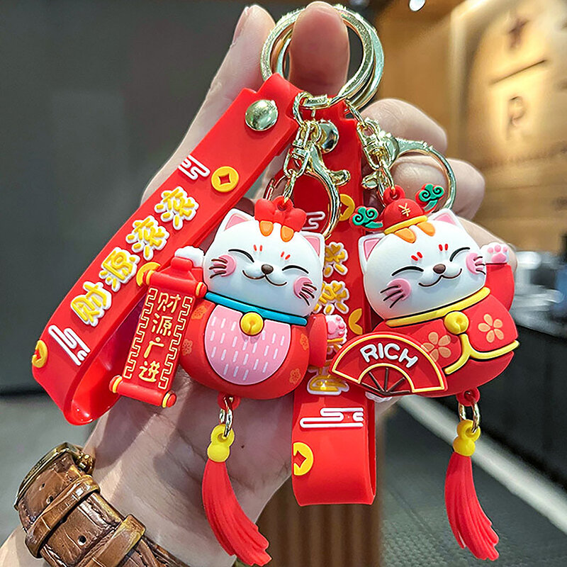 Tassel Lucky Cat Keychain Cartoon Cute Cat Pendant Silicone School Bag Handbag Decor Keyring Fashion Women Jewelry Gifts