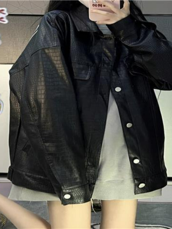 Giacca in pelle di tendenza invernale donna moda coreana giacca da motociclista sottile allentata femminile 2022 autunno Streetwear Lady capispalla Moto cappotti