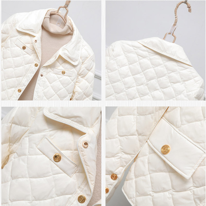 여성용 따뜻한 라이트 다운 재킷, 싱글 브레스티드 턴다운 칼라, 슬림 포켓 코트, 타이드 핏, 짧은 패션, 가을, 겨울, 신상
