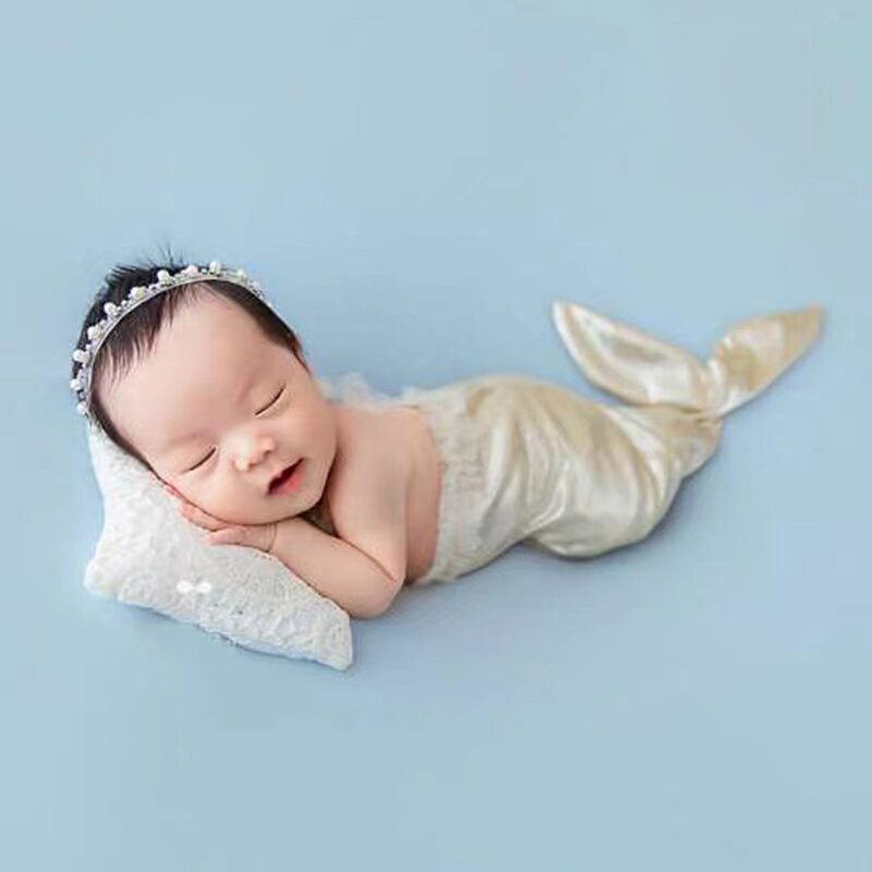 Costume da neonato per fotografia in stile sirena, Set di tuta e copricapo, per accessori per foto da Studio per neonato da ragazza