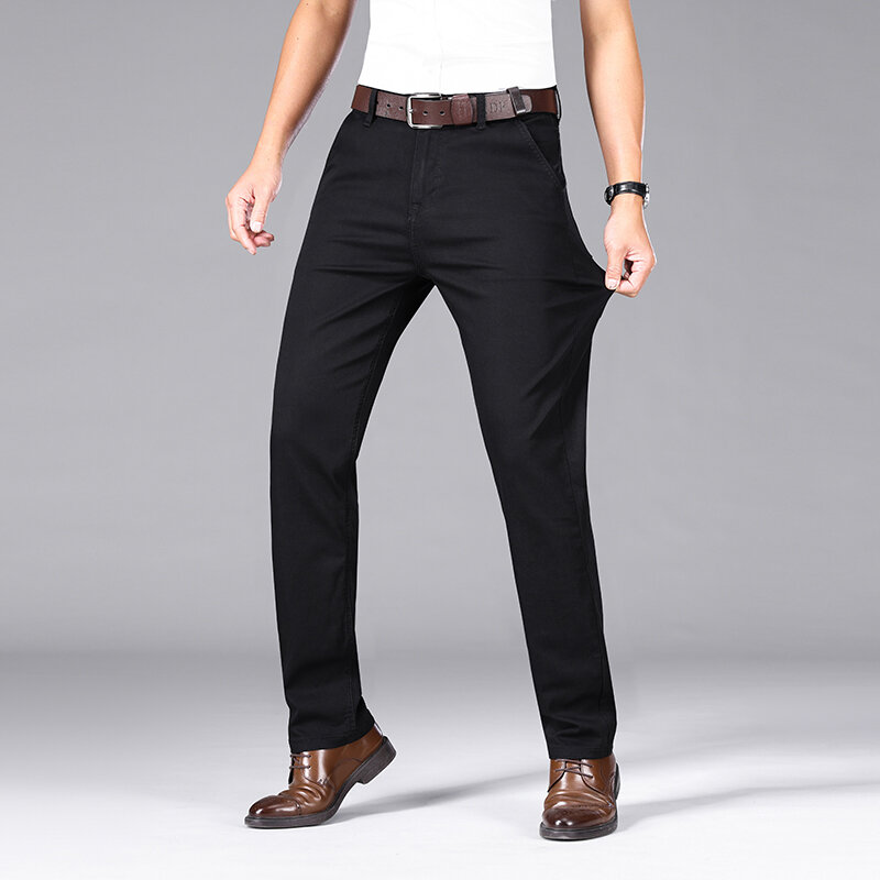 2024 Classic Men's Black Business Straight Leg Jeans, Spring and Summer New Cotton Casual Elastic Denim Pants Men's Brand Pants