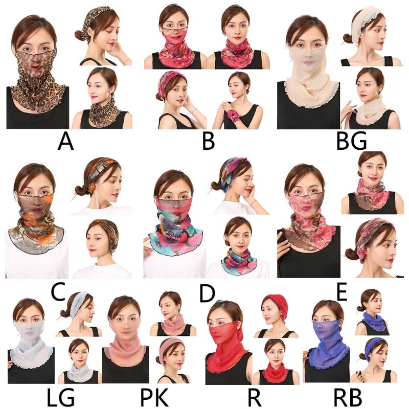 Damen-Halsmanschette, Gesichtsmaske, schimmerndes Netz, Blumenmuster, für Sonne und Schutz, Schal, Stirnband, Bandana mit E
