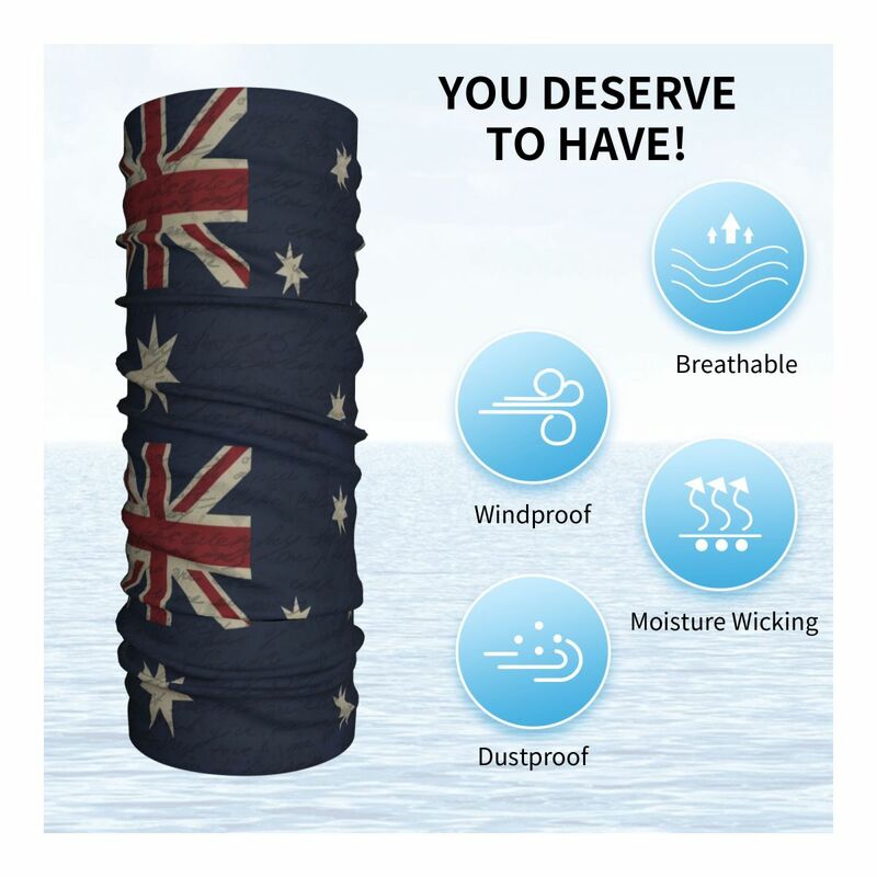 Bandana vintage da bandeira australiana para homens e mulheres, capa do pescoço, lenço estampado, cachecol, multiúso, ciclismo, equitação, adulto, respirável