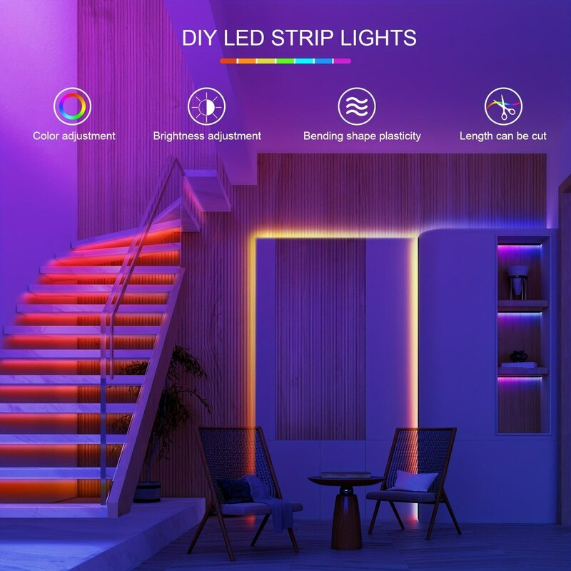 15M/20M/30M/40M 5050 LED Strip Lights 24V para Bedroom Music Sync Mudança de cor com controle remoto e App RGB Decoração Partido