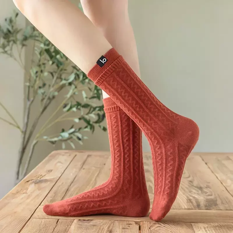 LO-calcetines de Yoga de algodón para mujer, medias gruesas de tubo medio, cálidas, para primavera e invierno