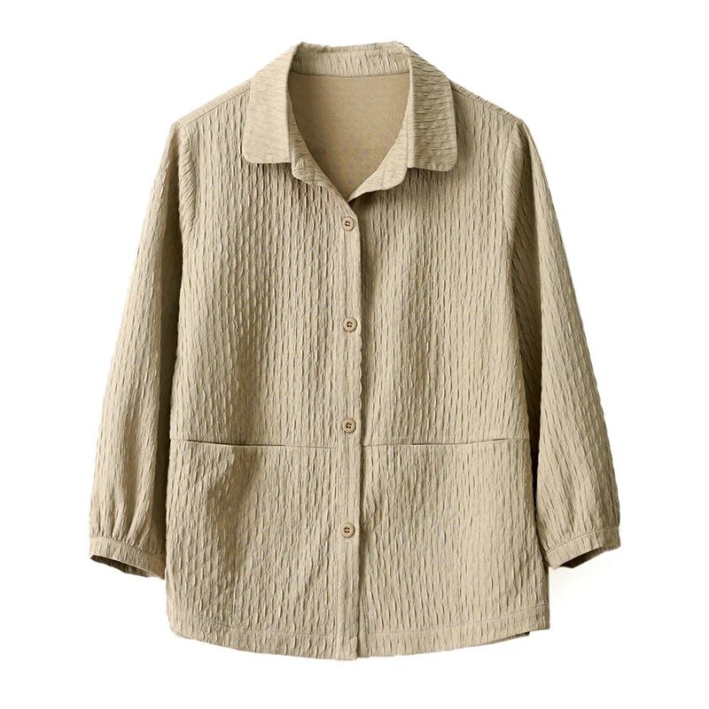 Koreańska, wiosenna jesienna jednorzędowa koszula damska nowa luźna bluzka z cienka, długa rękawem dla matki w średnim wieku