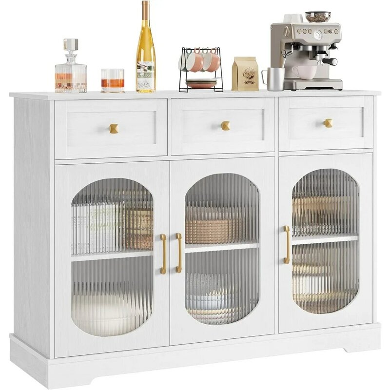 Armario de Bar con cajón y estantes ajustables para comedor, refrigerador de vino de 47,2 ", armario de almacenamiento de cocina con puertas de vidrio