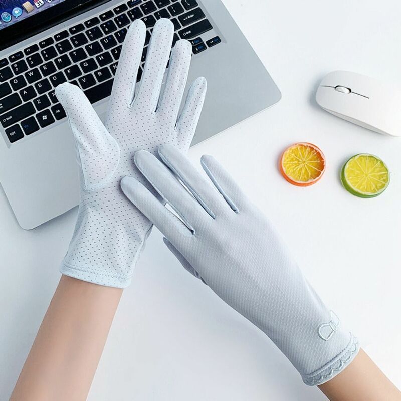 Ademende Zomerhandschoenen Tegen De Zon Mode Dunne Full Finger Touch Screen Handschoenen Anti-Uv Effen Kleur Rijwanten
