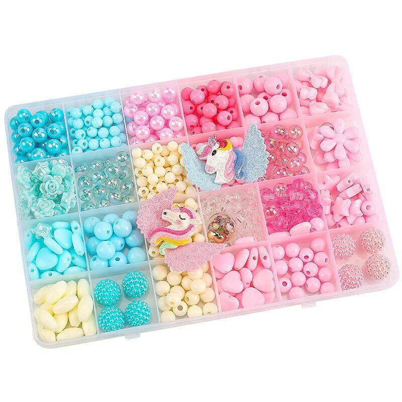 24 cuentas de cuadrícula hechas a mano, accesorios de bolsa, anillo, pulsera, cuentas de cristal roscadas, juguetes para niños