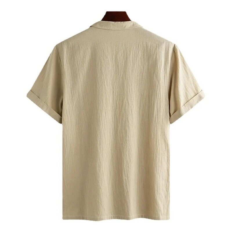 Mannen Eenvoudige Revers Effen Kleur Korte Mouwen Shirt 2023 Zomer Moslim Arabische Mannelijke Losse V-hals T-shirt Midden-oosten Mannen tops