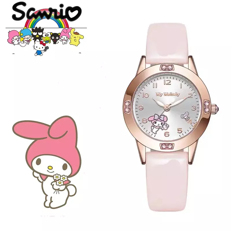Sanrio série quartzo relógio para estudante, bonito dos desenhos animados cravejado relógio para menina, presente criativo, Kuromi Jade cão gatinho, venda quente