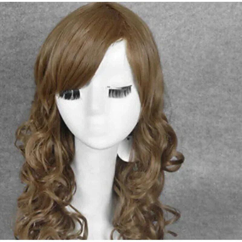 Peruca longa de cabelo encaracolado marrom para meninas, Otaku Anime Cosplay, perucas artesanais