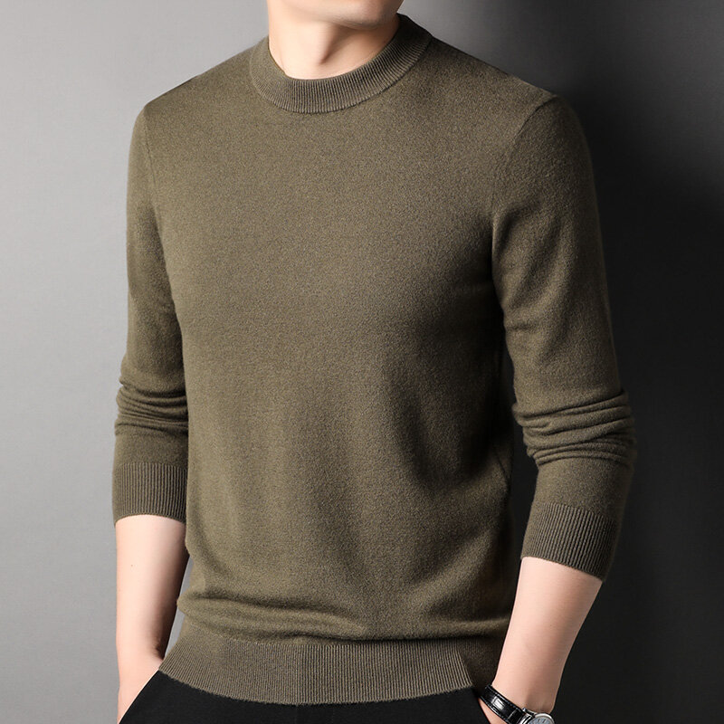 Autumn and Winter New Men's Casual Fashion Simple, Soft and Warm Pure Wool Long Sleeve Half High Neck Sweater