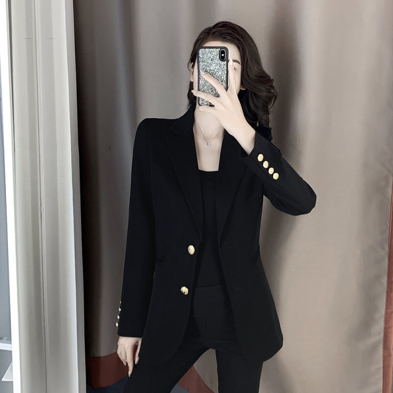 Повседневный маленький костюм, пиджак, Женская весенне-осенняя Новая Стильная черная блузка с вышивкой