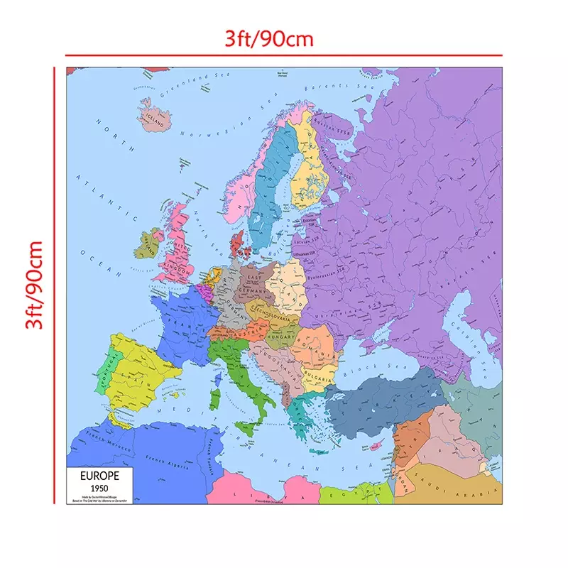 90*90cm The Europe Map 1950 Year Version Wall Art Poster Decorative Print Non-woven Canvas Painting Home Decor School Supplies