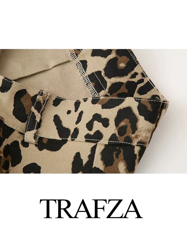 TRAFZA Calça curta leopardo feminina, outwear chique casual feminino, nova moda, verão, 2024