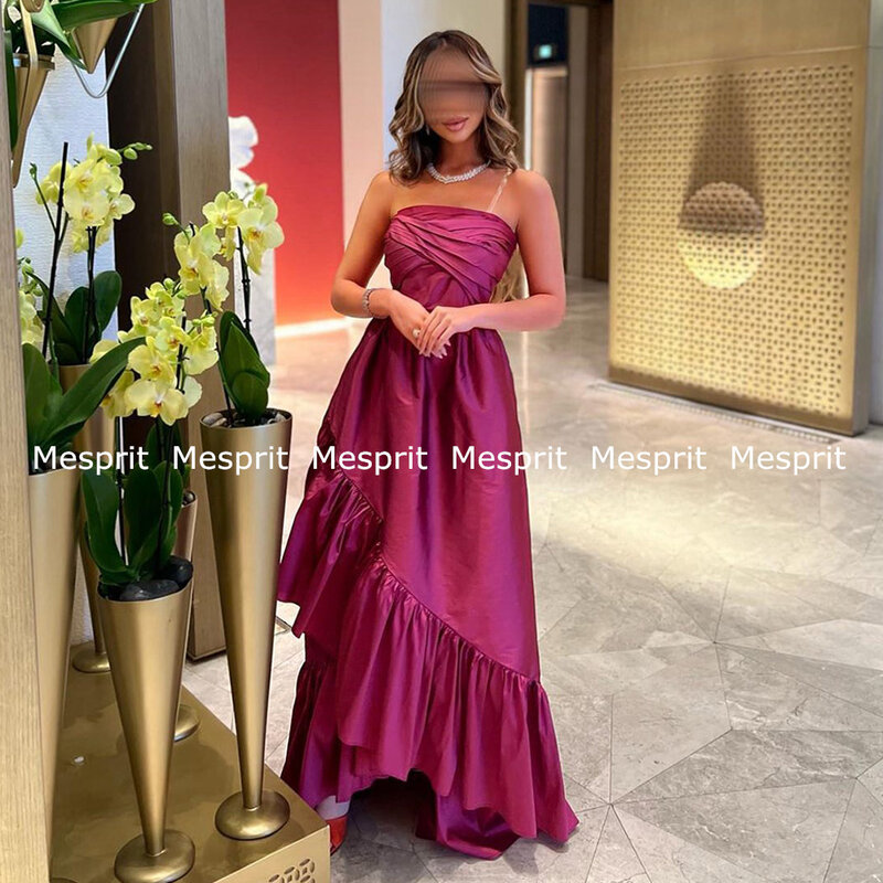 Gaun malam perjamuan Arab untuk wanita tanpa tali tanpa lengan lipit Taffeta gaun pesta koktail gaun Prom asimetris